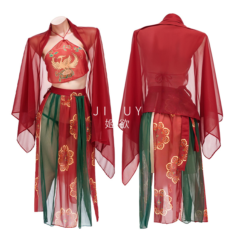 姬欲情趣内衣睡衣睡裙异域风情国潮古风敦煌飞天性感汉服套装9110 9110红（裙子+内裤+肚兜+披肩） 均码