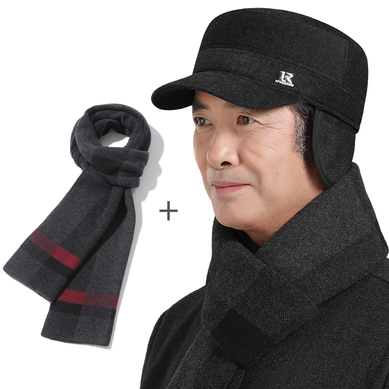 中老年人帽子男爸爸保暖平顶帽闪电客棉爷爷老头休闲加绒护耳鸭舌帽