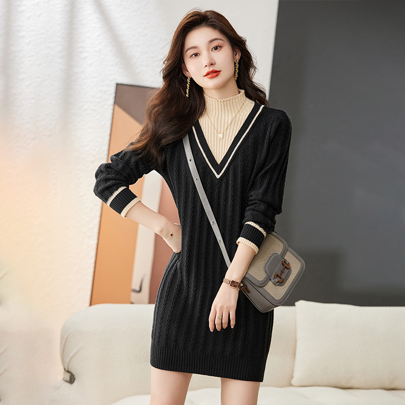 免费试穿正品羊绒衫女士毛衣女打底衫新款修身显瘦羊毛衫女中长款针织衫专柜正品品牌羊绒衫女漂亮半高圆领 1098黑色 L