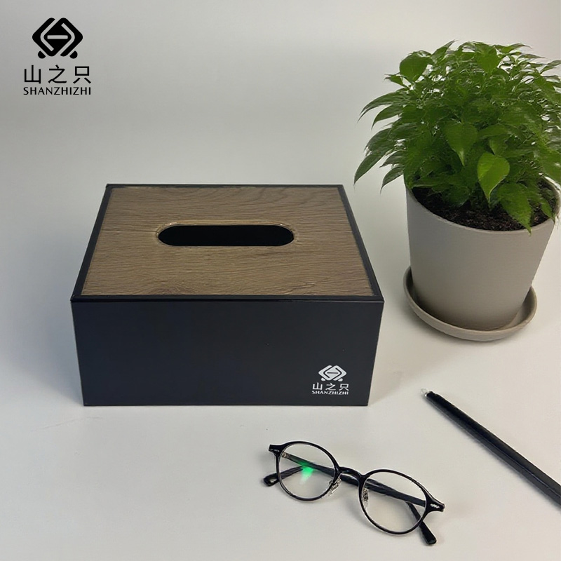 山之只 亚克力纸巾收纳盒 原木色 个高清大图