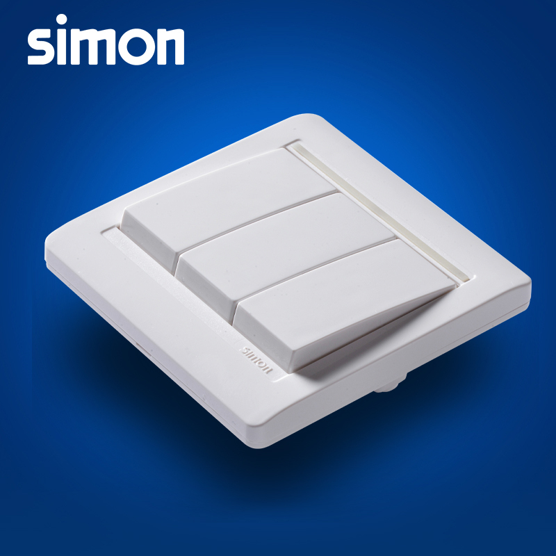 西蒙(simon)86型雅白色55系列三开双控开关面板带荧光N51032B