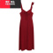 YIBUSHENG酒红色系带荷叶边吊带连衣裙女季纯欲风性感中长款收腰a字裙子