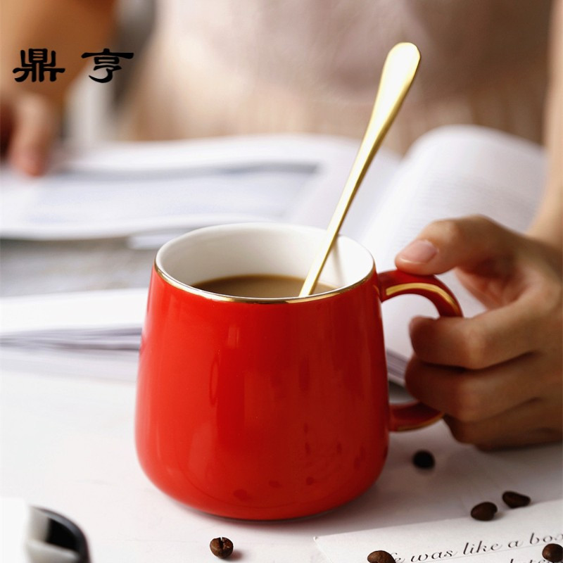 鼎亨欧美红色出口欧式陶瓷杯茶杯黑色描金边水杯马克杯咖啡杯下午
