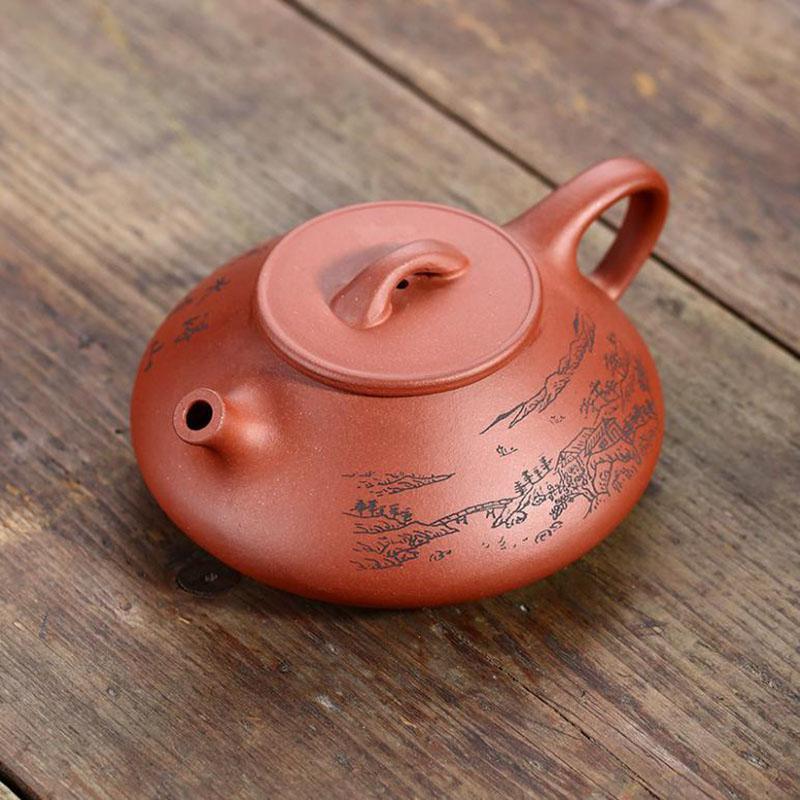 美帮汇宜兴紫砂壶扁壶名家姜礼明手工山水石瓢茶壶茶具原矿清水泥泡
