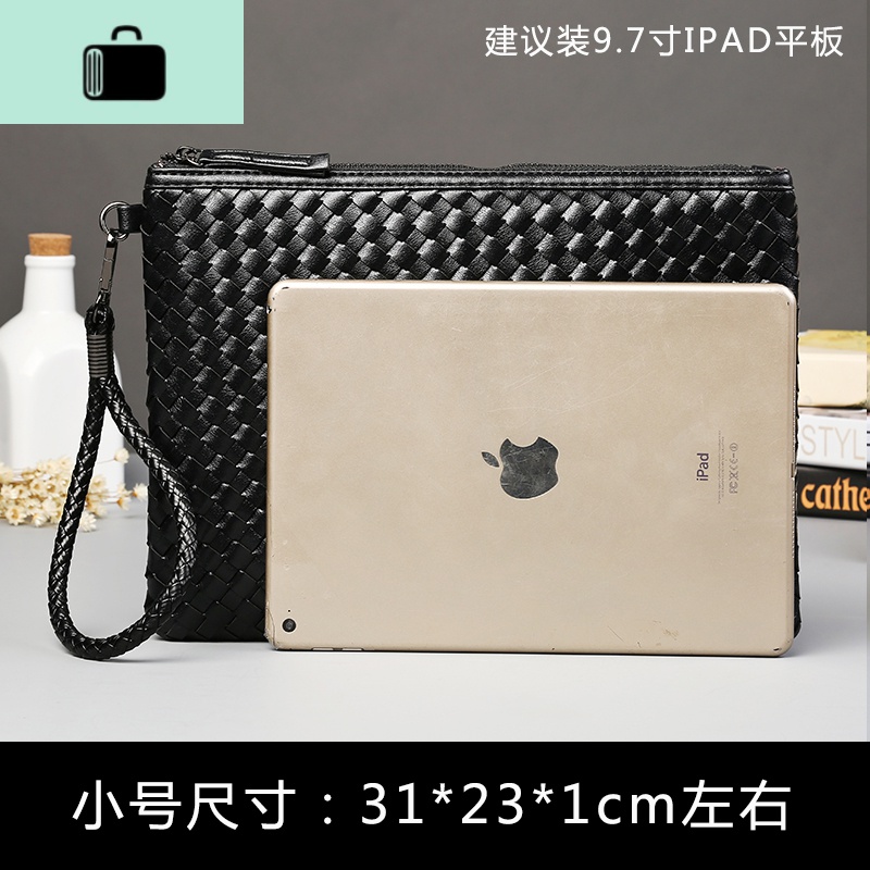 2020新款韩版男士时尚编织潮男包复古信封手拿包手抓包A4文件包NEWLAKE 黑色小号