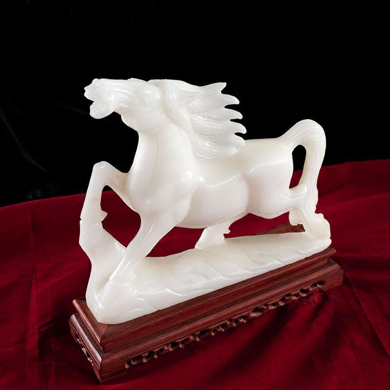 家柏饰corated玉石马摆件白玉马到成功一马当先玉器工艺开业乔迁礼品