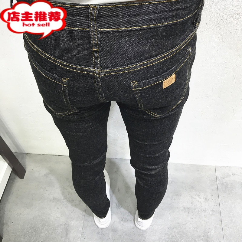 SHANCHAO薄夏潮男韩版修身普洗黑显瘦小脚牛仔裤长裤社会小伙网红青年学生