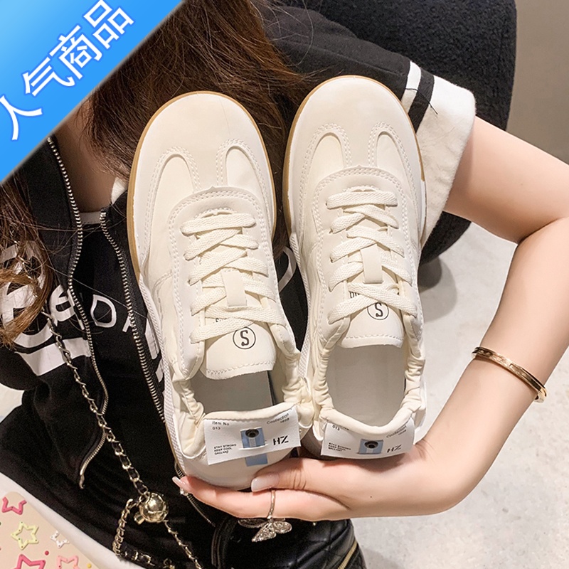 SUNTEK女鞋2023年新款春秋板鞋休闲运动鞋夏季透气百搭小白芭蕾德训鞋子