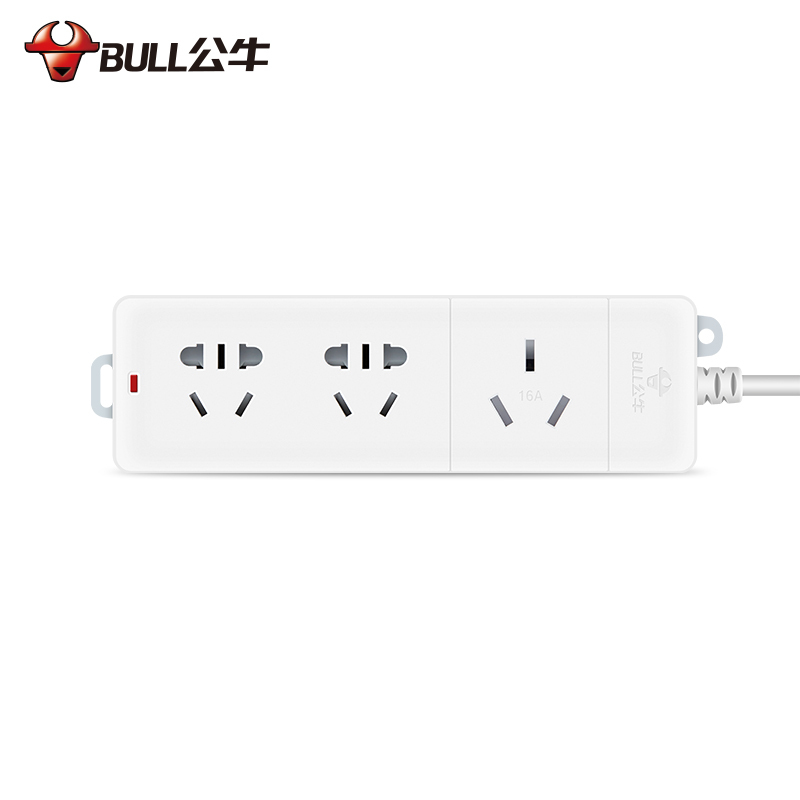 BULL公牛空调16A安电源插座转换器大功率4000w/1.8/3/5米接线板插排插线板 405D 1.8米