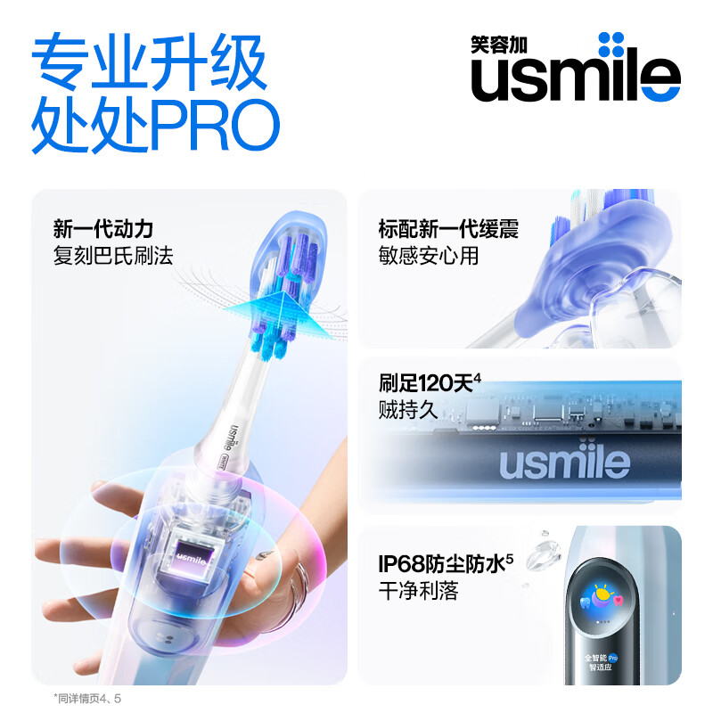usmile笑容加Y30 PRO极光蓝智能电动牙刷 新动力大摆幅 全智能模式高清大图