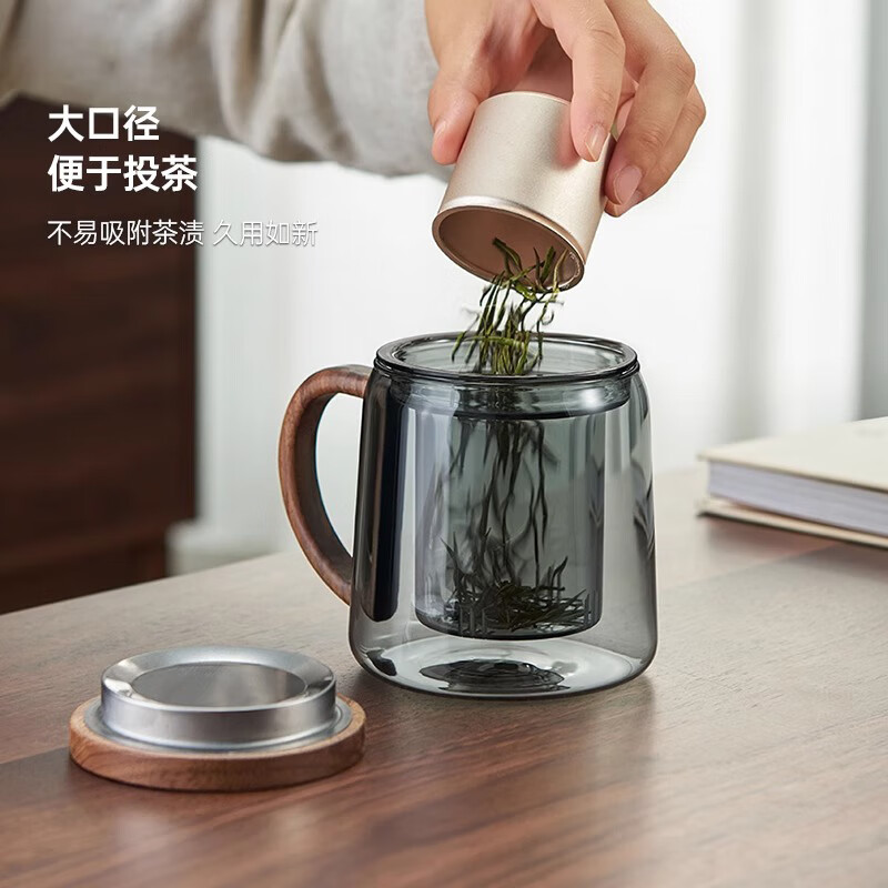贞喜 耐高温玻璃茶杯茶水分离泡茶杯过滤大容量办公室喝茶杯子个人专用500ml高清大图
