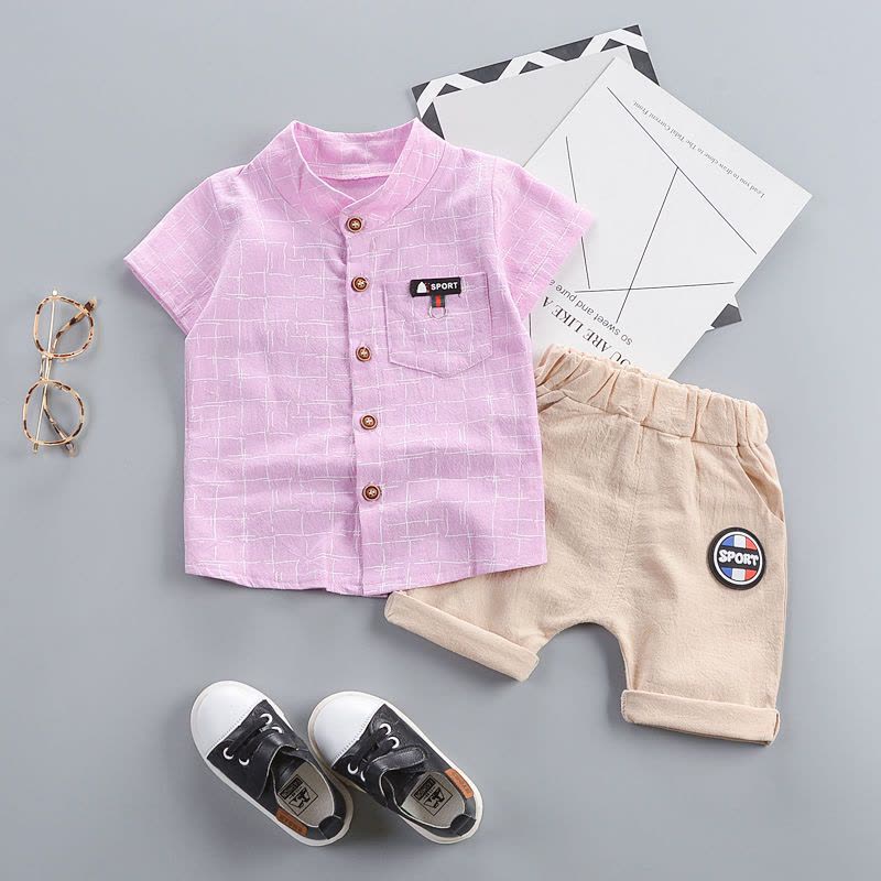 迪鲁奥(DILUAO)男童套装夏装 儿童套装婴幼儿童短袖衬衫宝宝小孩衣服两件套1-3-5岁F210-图片