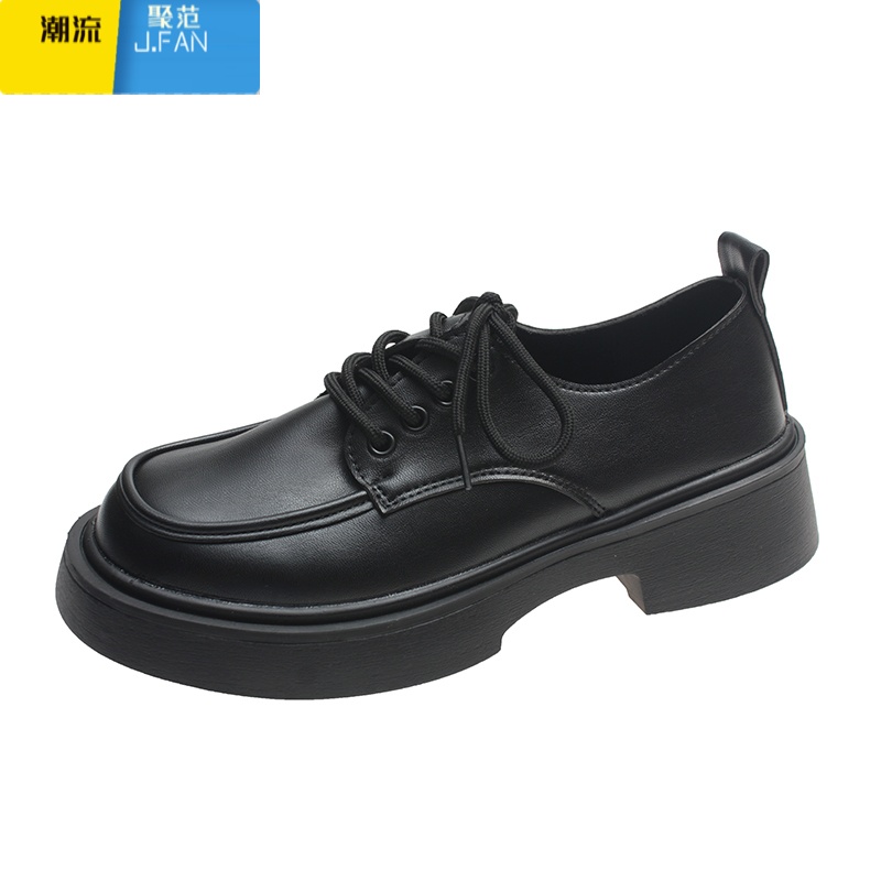 聚范配裙子小皮鞋女2024新款复古英伦风学生百搭黑色厚底增高单鞋高清大图