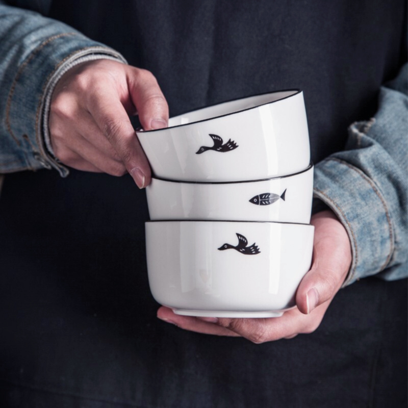 亿嘉IJARL 家用中式陶瓷餐具饭碗单个面碗汤碗大号吃饭商用沙拉碗阿米亚 7英寸盘 鱼高清大图