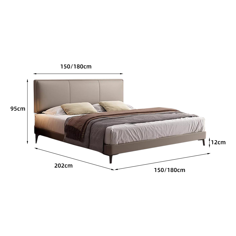 真皮床主卧次卧双人大床实木真皮极简婚床高清大图