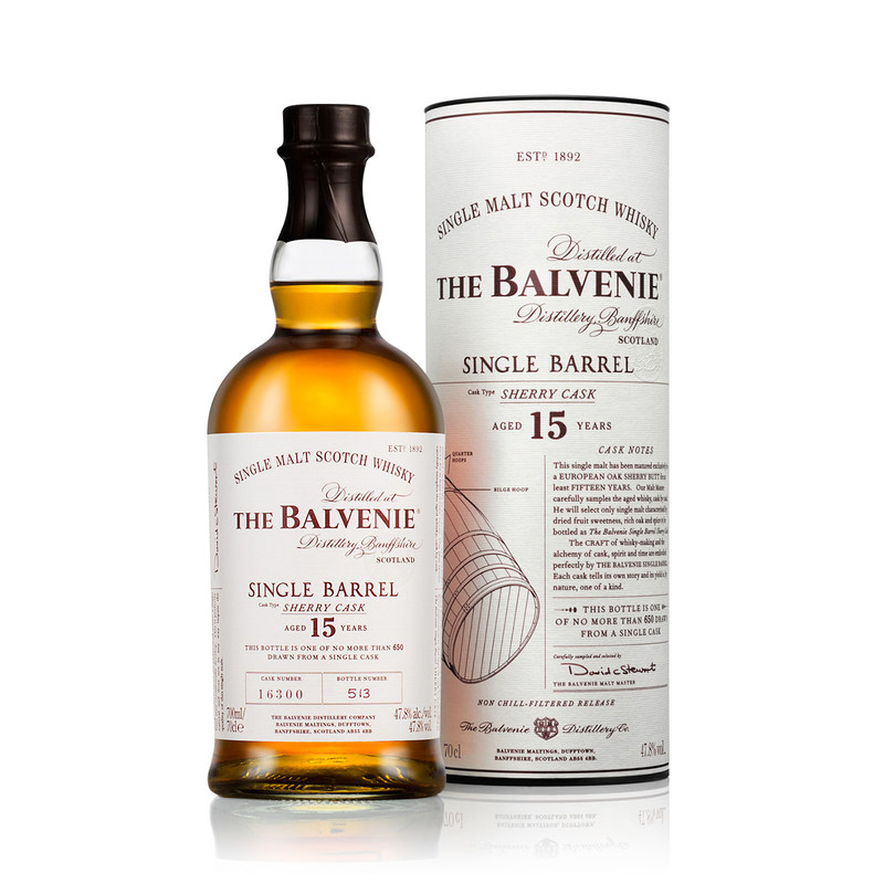 洋酒百富(The Balvenie)15年单桶雪莉桶陈酿苏格兰单一麦芽威士忌700ml*1