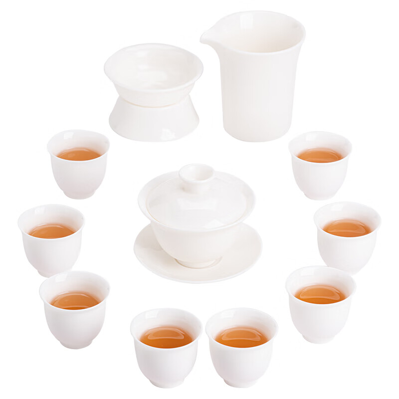 苏氏陶瓷(SUSHI CERAMICS) J0879 羊脂玉瓷·丰亭盖碗组(茶杯盖碗茶漏) 十一件套 (单位:套)