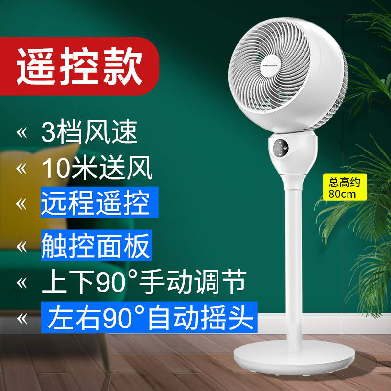 荣事达电风扇家用遥控定时落地风扇立式摇头涡轮对流空气循环扇工厂宿舍大风量实惠价 白色遥控款(广角摇头)