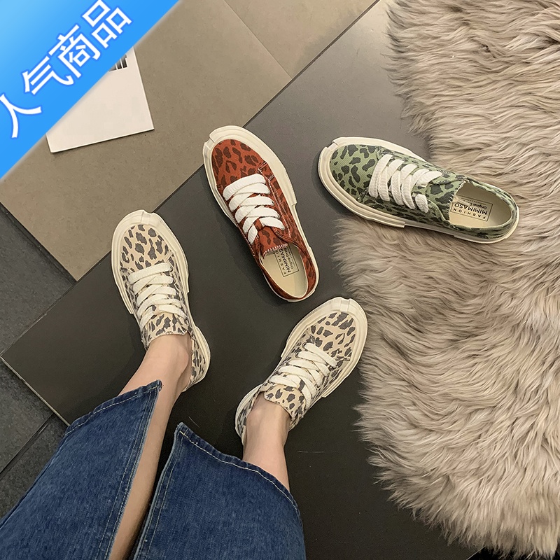 SUNTEK帆布鞋平底女2023新款春季小众豹纹厚底ins潮休闲运动鞋春秋板鞋高清大图