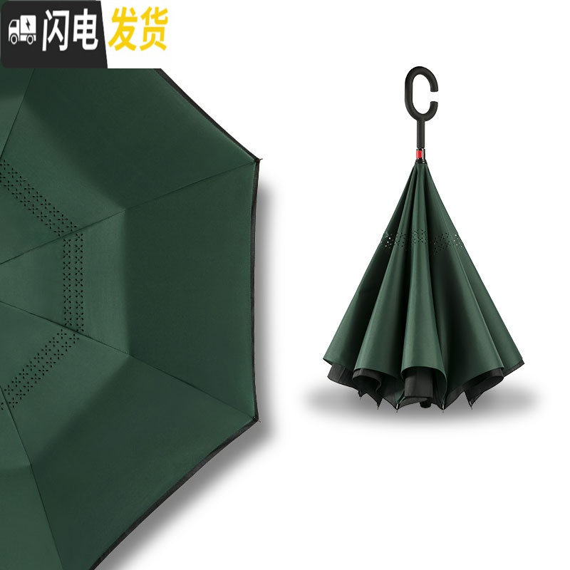 三维工匠雨伞s双层反向双人自动长柄男女大号手动车载超大黑科技晴雨两用 站立免持式-墨绿车载反向伞