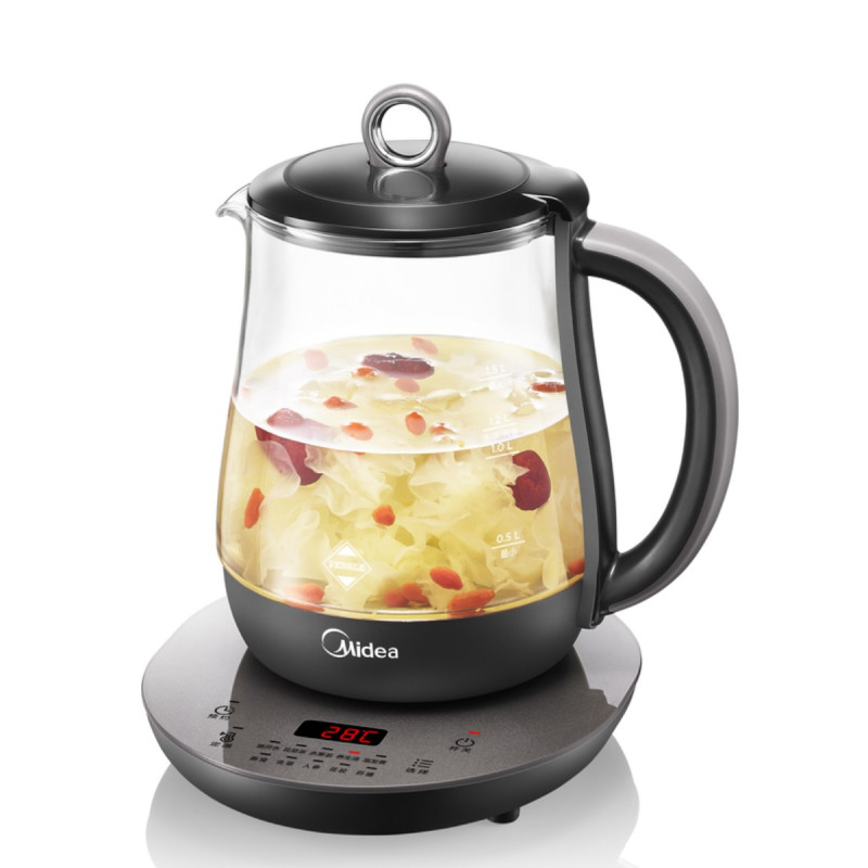 美的 养生壶(GE1512a) 1.5L燕窝壶多功能加厚玻璃煮茶器黑色电水壶