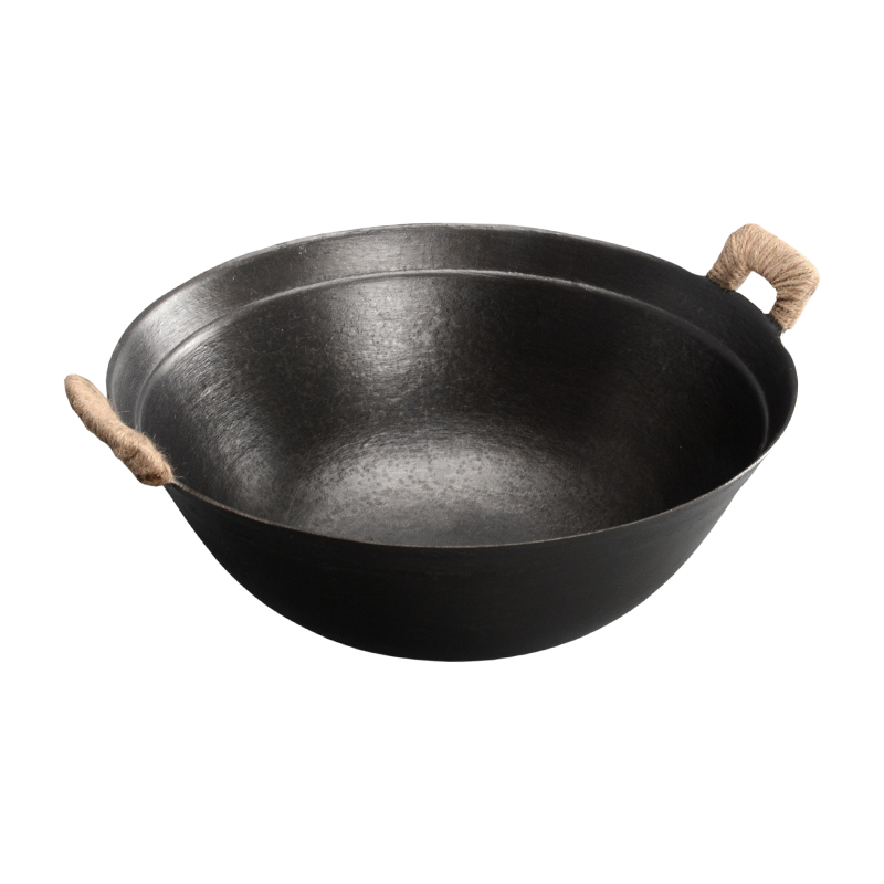 滕州铁锅家用老式双耳铁锅燃气用生铁锅无涂层铸铁锅圆底轻便炒锅38