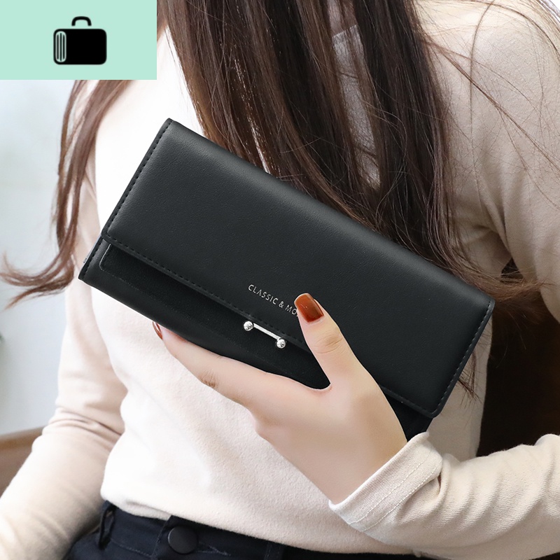 女士钱包女2020新款潮韩版简约时尚纯色长款钱包钱夹NEWLAKE高清大图