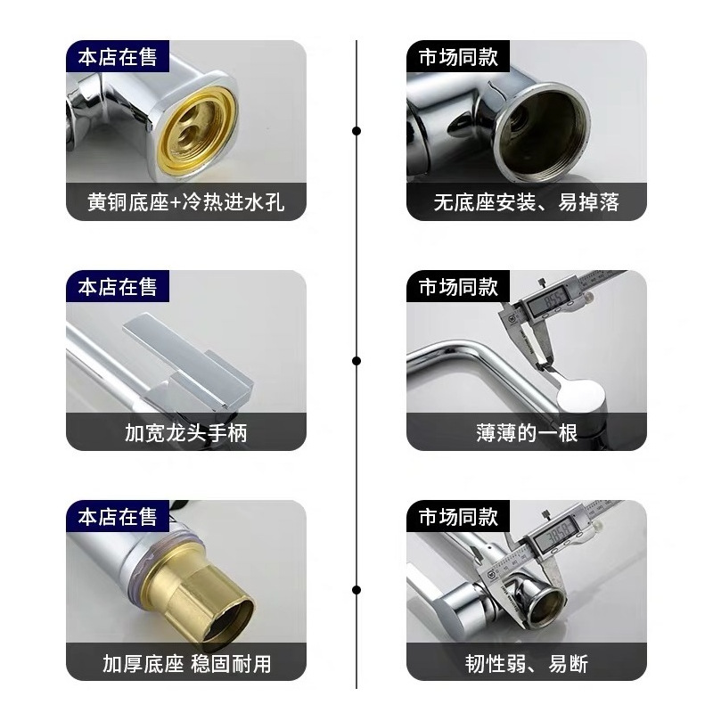 厨房洗菜盆冷热水龙头家用304不锈钢水槽全铜台盆防溅旋转水龙头