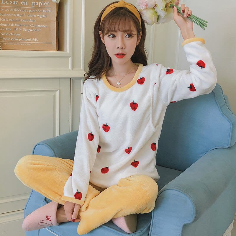 迪鲁奥（DILUAO)孕妇睡衣秋冬加绒怀孕期 哺乳睡衣 珊瑚绒睡衣女哺乳 孕妇珊瑚绒睡衣b907-34图片