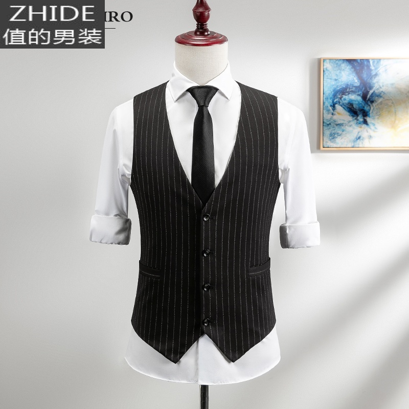 SUNTEK秋季新款条纹西装马甲男修身商务韩版潮流小西服马夹男士背心坎肩马甲/背心高清大图