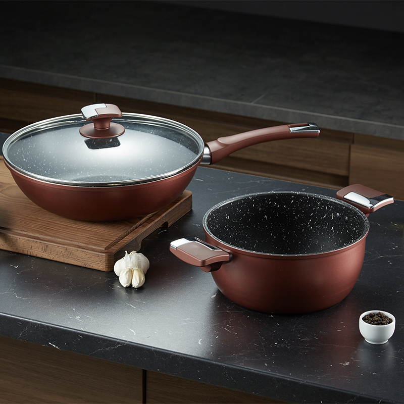 BRK Germany德国BRK希尔登不粘锅二件套锅 炒锅30cm&汤锅22cm 麦饭石色不粘锅锅具 燃气灶电磁炉通用
