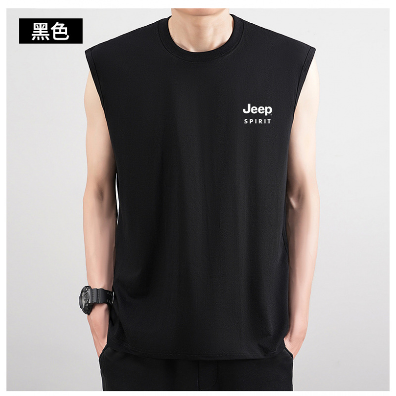 jeepspirit男士背心宽松大码圆领打底衫青年休闲背心视频