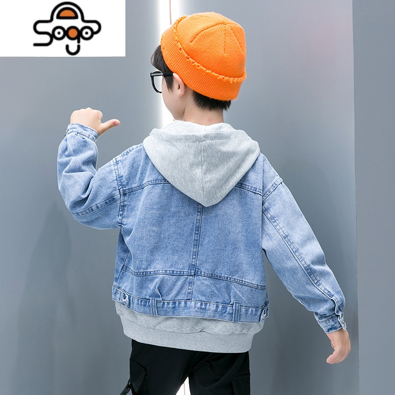 童装男童牛仔外套春秋新款宝宝休闲上衣洋气假两件小孩潮儿童秋装 七色王国