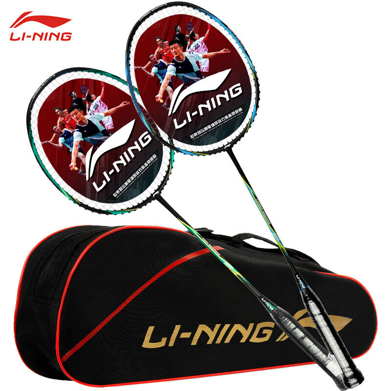 李宁(LI-NING)羽毛球全碳素A1111训练对拍AYPR202-3蓝绿(已穿线含拍套球手胶)
