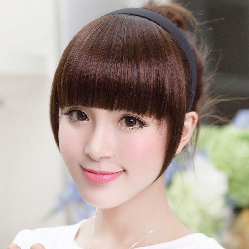 假发女发箍刘海假发片加厚刘海假刘海发片遮白发发箍鬓角齐刘海浅棕色