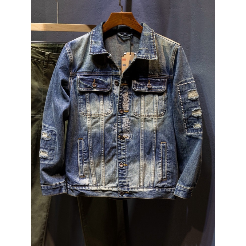 秋冬新款牛仔外套男复古时尚潮流翻领夹克衣男士轻奢宽松上衣