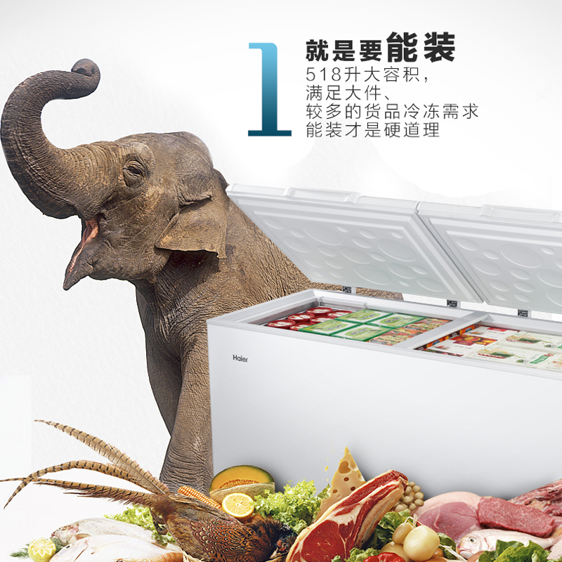 海尔(Haier)518升商用卧式冰柜冷柜冷冻柜小冰箱 断电保护 高温不化货 节能省电 大冷冻力 BC/BD-518HD高清大图