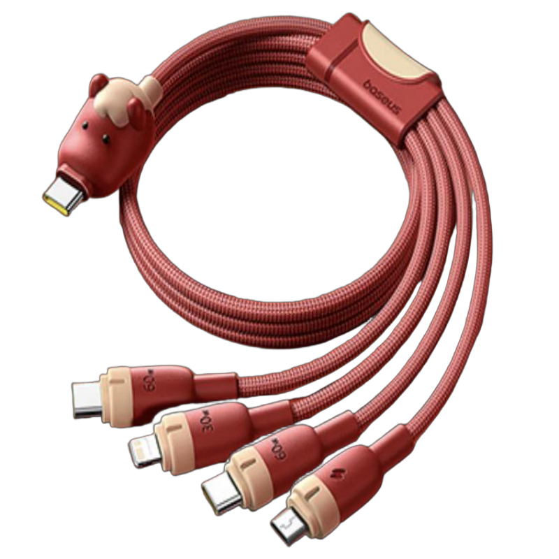 倍思 马年生肖系列 一拖四充电线USB-C to C+C+L+M 60W E04288赤岩红E0428801高清大图