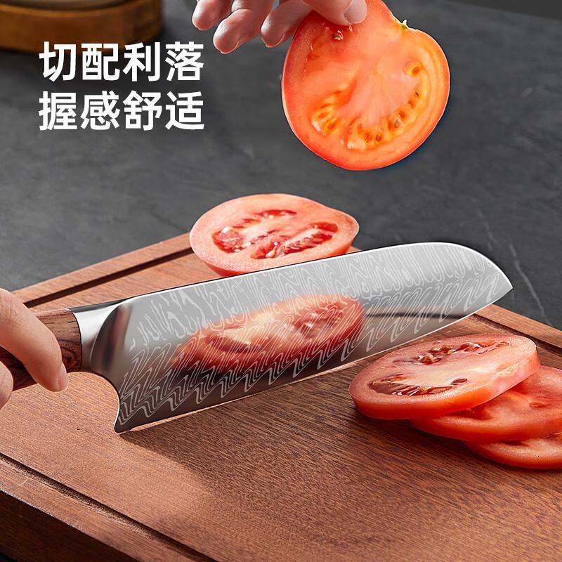 炊大皇大马士革菜刀鱼纹刀具切片刀三德刀厨师女士专用小厨刀高清大图