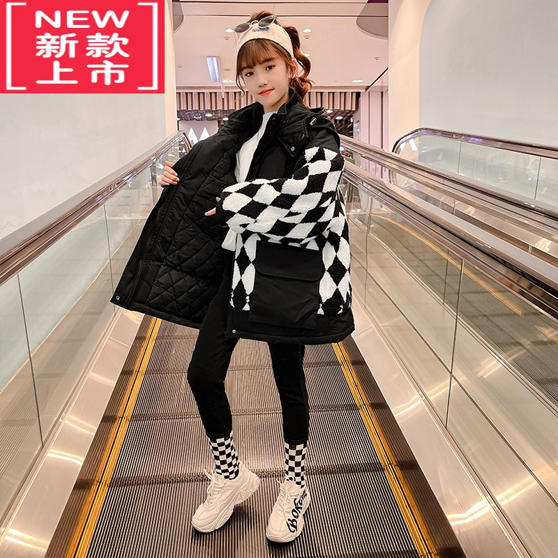 可莉允女童冬装外套2022新款洋气儿童羊羔绒加绒棉衣冬季女大童棉服加厚