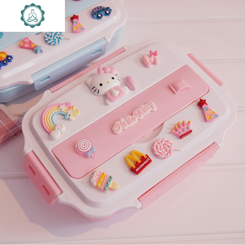 可爱 kt日式304不锈钢饭盒少女心学生儿童食堂分格餐盒带盖便当盒 封