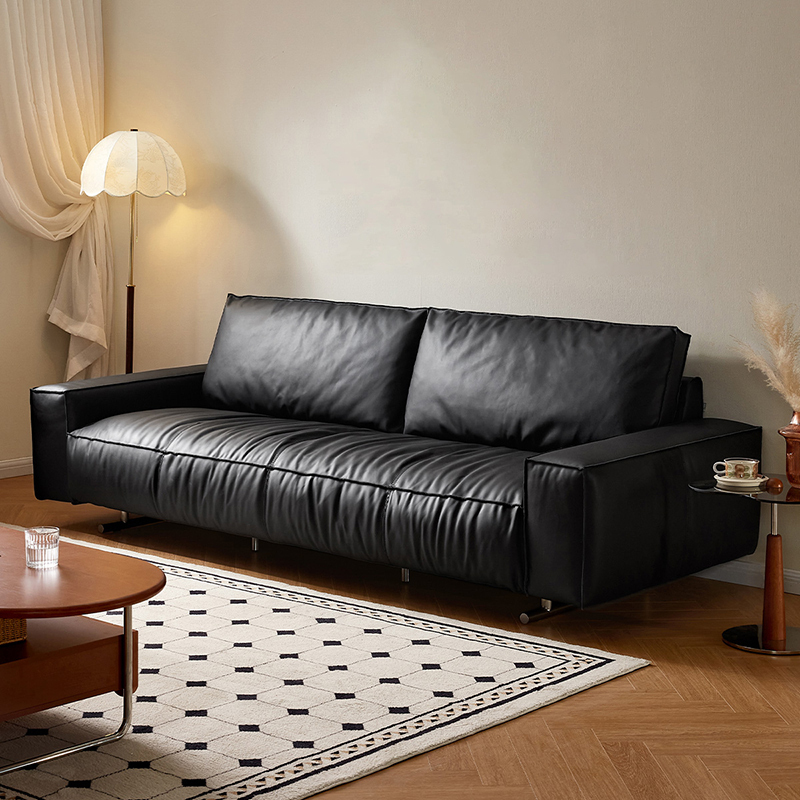 [U标•黑珍珠沙发]全友家居现代轻奢黑色直排真皮沙发