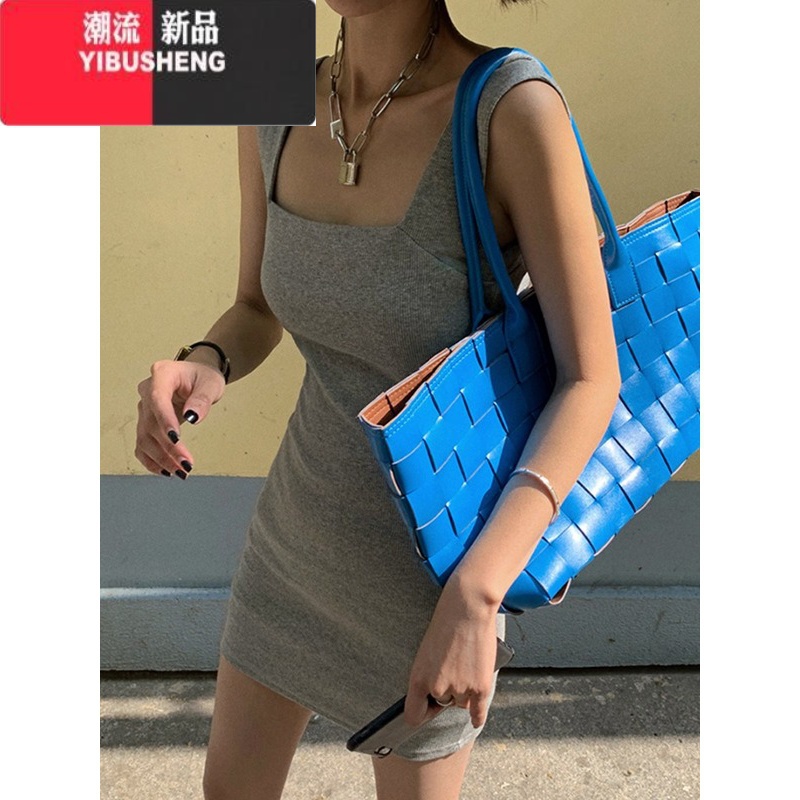 YIBUSHENG美式性感方领宽肩带弹力背心连衣裙女辣妹收腰显瘦无袖N女感显高清大图