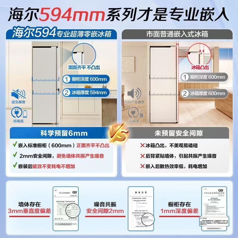 海尔山茶花485L超薄零嵌家用法式白冰箱全空间保鲜485WGHFD1BWLU1