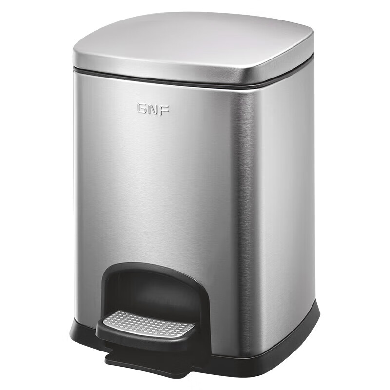 GNF垃圾桶12L不锈钢垃圾桶带盖脚踏式脚踩厨房客厅卧室卫生间家用内外双桶翻盖轻音缓降不沾指纹 方形桶高清大图