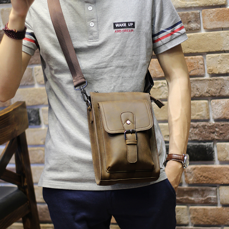 小p男包疯马皮跑步运动质腰包多功能手机包休闲男士小包ipad