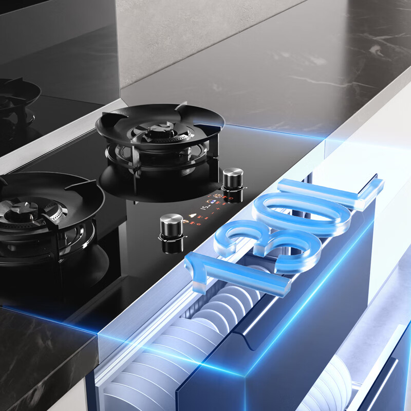 名气油烟机集成灶一体式灶具可定时灶28风量挥手智控5.2kW爆炒大火力烟灶套装FX9A53天然气高清大图