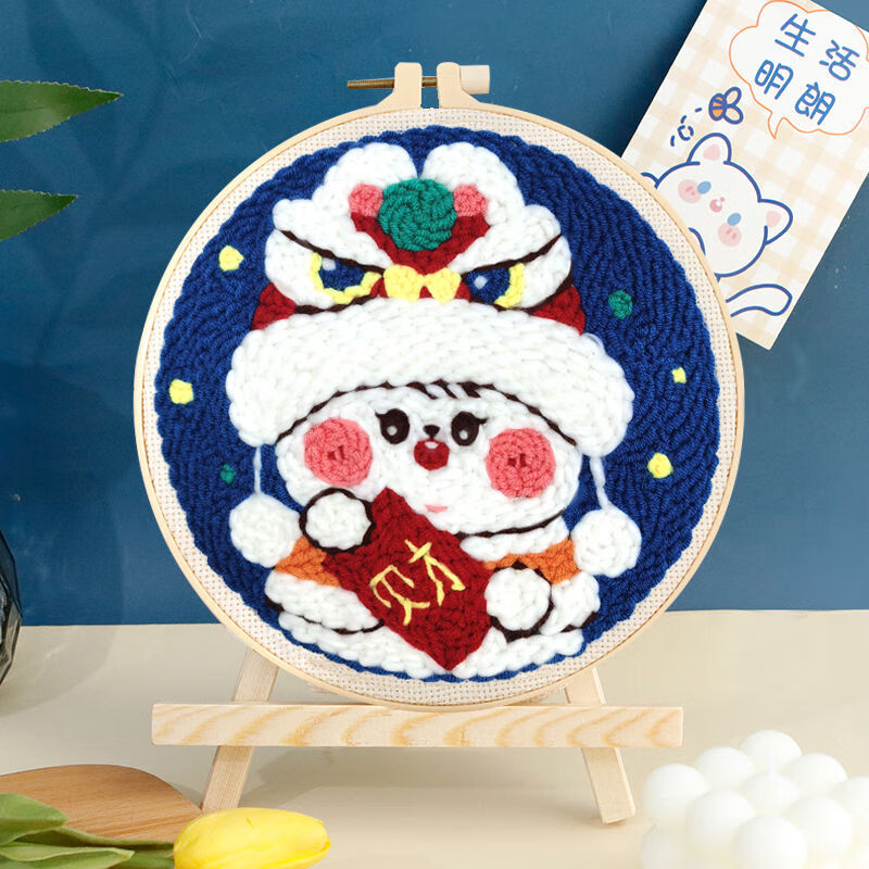 维诺亚戳戳绣手工绣diy毛线画情侣蛇年摆件刺绣戳戳乐礼物材料包 醒狮兔兔