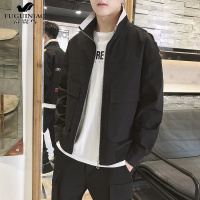 富贵鸟（FUGUINIAO）2019春季男士时尚翻领百搭夹克男式简约棒球服外套工装潮大码男装