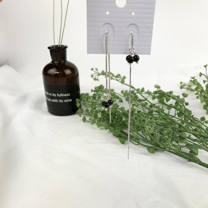 s925纯银长款流苏耳环天然石榴石耳线简约气质红色手作水晶球耳链送女朋友老婆生日礼物送女朋友七夕情人节礼物